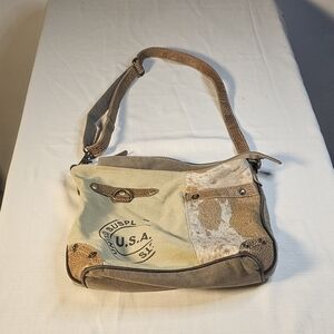 Vintage Style Beige and Brown Shoulder Bag